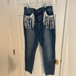 NWT sequin fringe jeans womens size 14